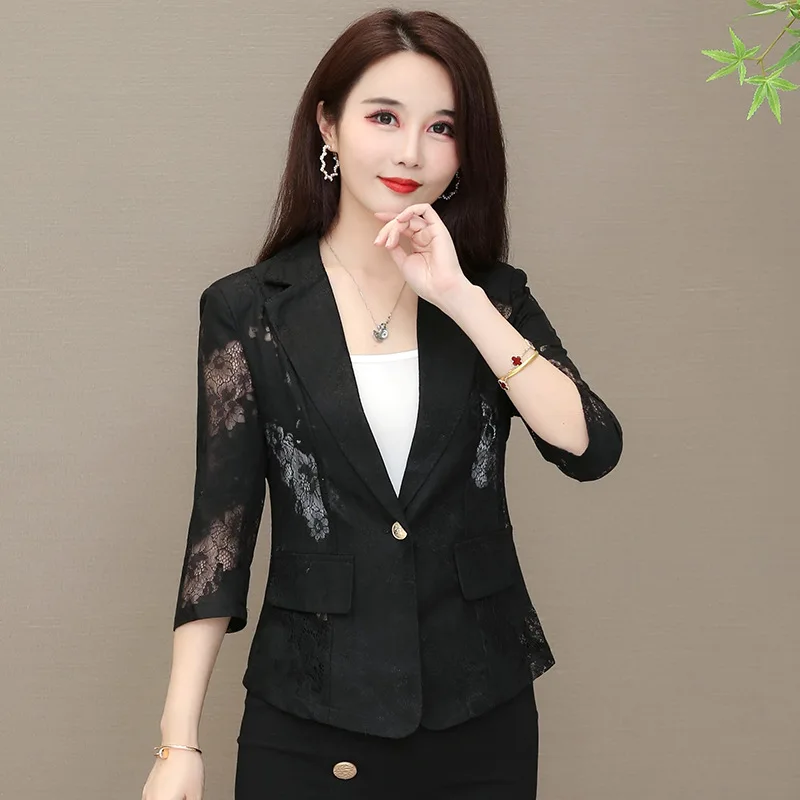 Женский кружевной костюм с лацканами повседневный облегающий пиджак топом для