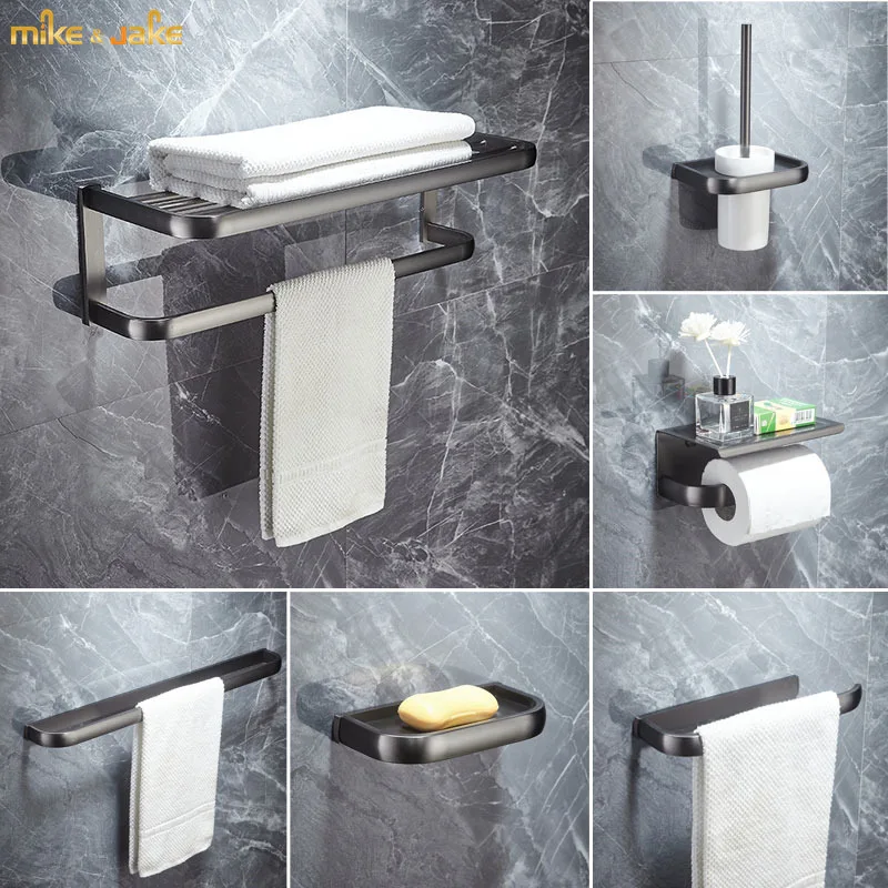 

Brass bathroom shelf gunmetal wall towel shelf brass toilet towel bar Nordic triangle basket toilet brush hardware set