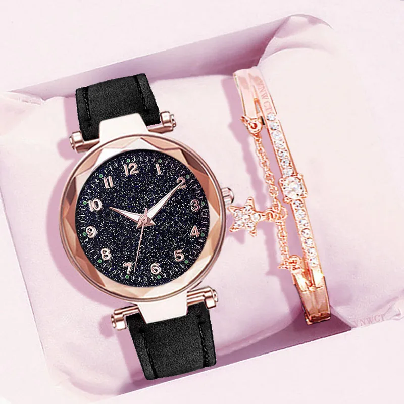 Black watch bracelet Модные женские часы,, звездное небо, часы с циферблатом, роскошный женский браслет, женские часы, кварцевые наручные часы, Relogios Feminino - Цвет: Black watch bracelet