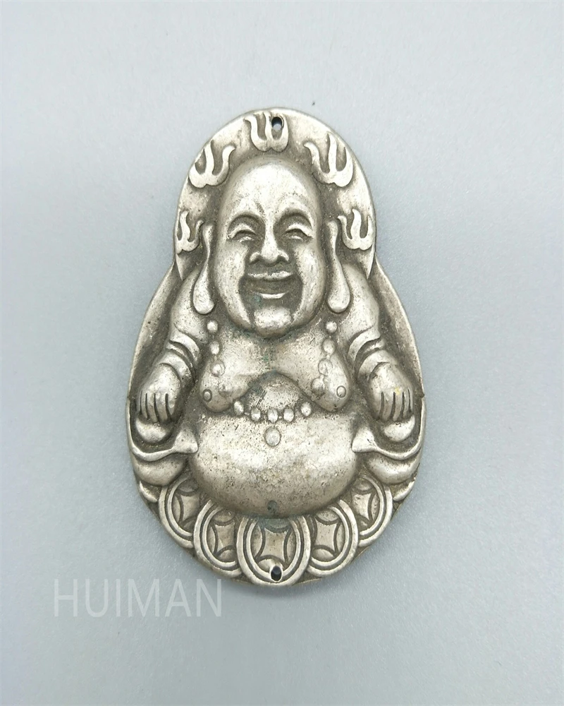 

Китайское тибетское серебро Гравировка «Будда» амулет благоприятная талия/подвеска металлическая ручная работа