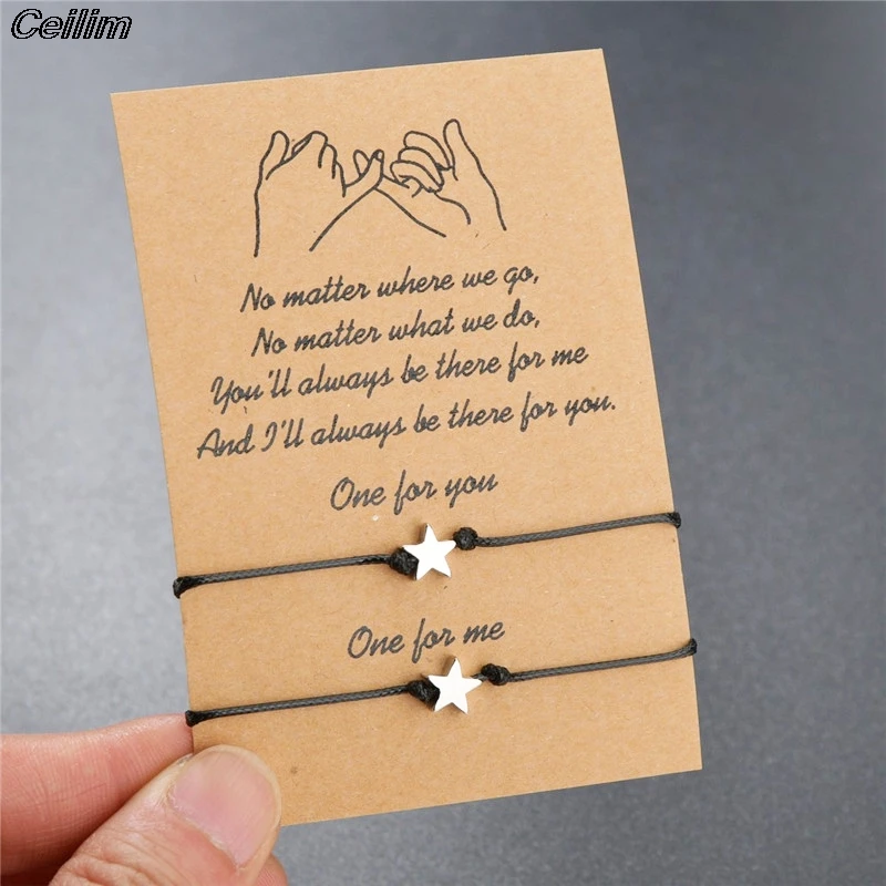 

Ceilim 2Pc Stainless Steel Tiny Heart Star Charm Bracelets Couple Lucky Red String Braiding Rope Bracelet Men Women With Card