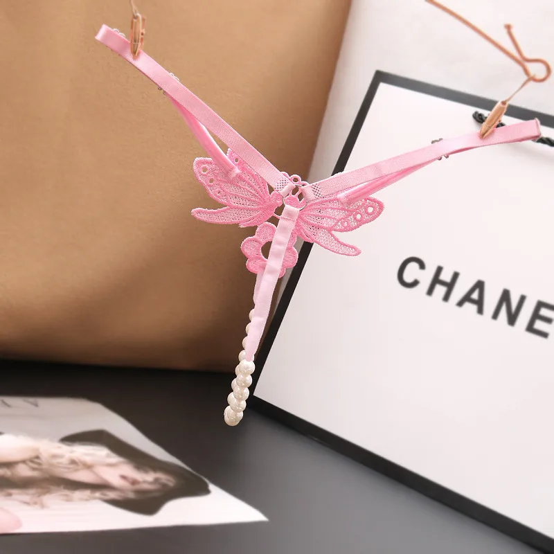 Женские кружевные трусики стринги с жемчужной подвеской женские вышивкой