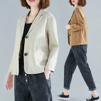 spring summer short coat cotton and linen blazer suit collar jacket womens casual solid color 34 sleeves shirt plus size f2879