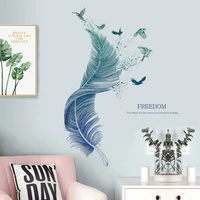 creative stickers blue feather wall stickers bedroom decor sofa background self adhesive wall decor room decoration for home