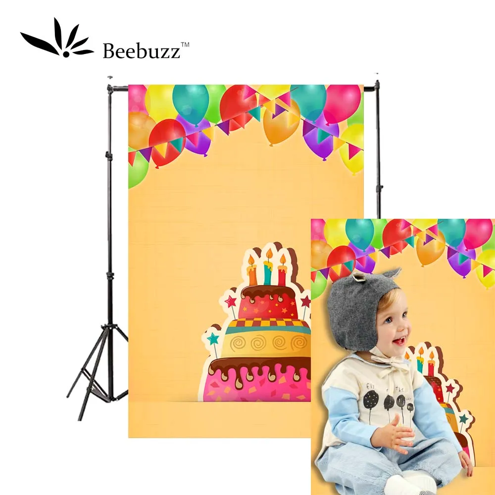 Дети празднование дня рождения на желтом фоне фотостудия Фотофон шар торт шаблон