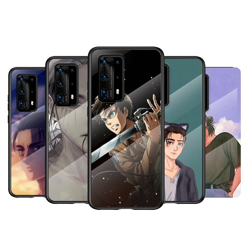 

Tempered Glass Cover Attack on Titan Eren Jaeger For Huawei P40 P30 P20 P10 Pro Plus Lite 5G 2019 Phone Case
