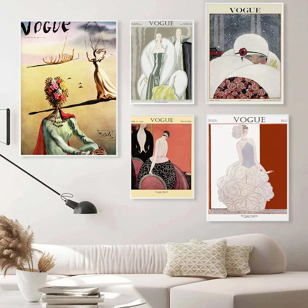 

Vintage Vogue Cover Fashion Beauty Magazine Photography Poster Canvas Painting Print Wall Art Picture Living Room Home Decor