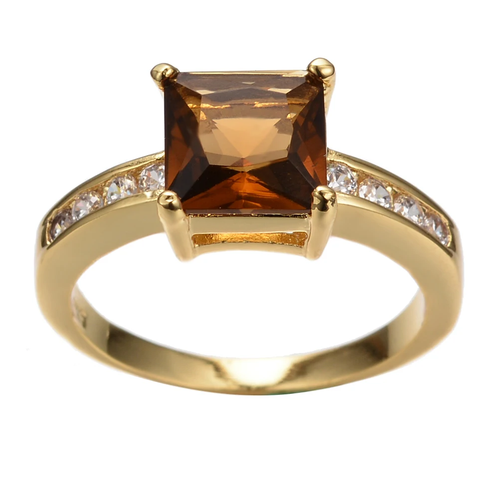 

Vintage Female Crystal Stone Ring Big Yellow Gold Color Wedding Rings For Women Promise Bride Square Engagement Ring