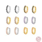 GS 925 стерлингового серебра 9 мм Серьги-кольца для женщин с разноцветными Циркон Цветочный круглые сережки-гвоздики спиральный для хряща козелка ювелирных изделий и кристаллом сиреневого цвета