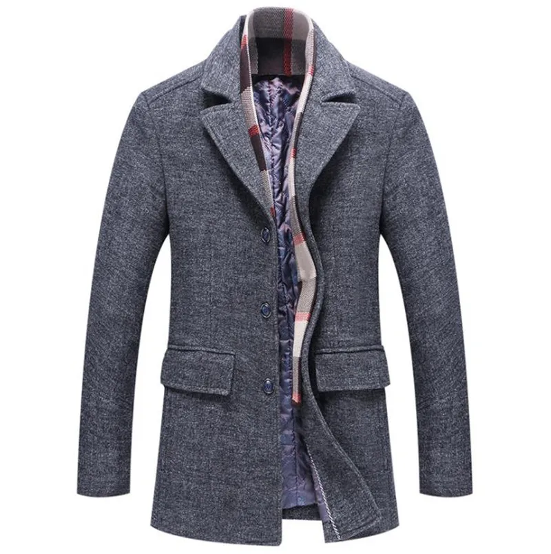 

Новинка 2021, зимнее шерстяное пальто, мужская деловая куртка, повседневное приталенное Мужское пальто, шерстяное Смешанное пальто, плотное т...