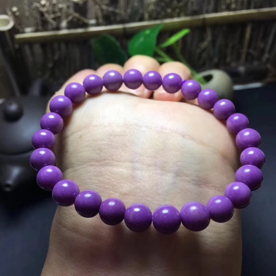 Натуральный фиолетовый фосфосидерит 7 мм стрейчевый браслет с кристаллами для