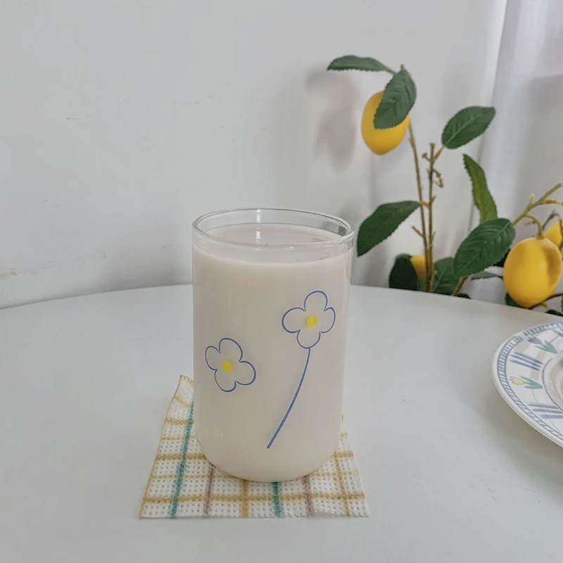

300ml In Korea Glass Water Bottle Office Cup Simplicity Fashion Coffee Mug Gift Transparent Drinkware Milk Flowers