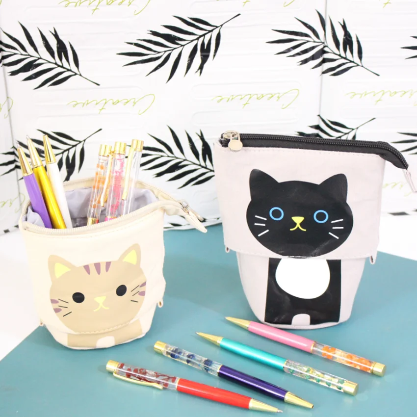 Эластичный чехол для карандашей с большой кошкой качественные тканевые школьные