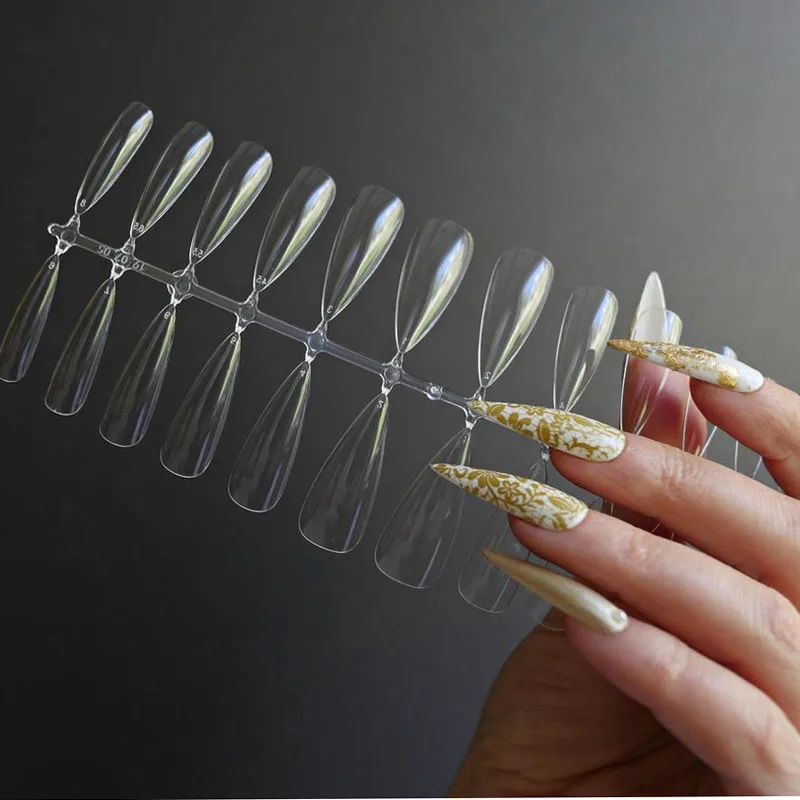 

48cs/Bag Long Stiletto Clear False Nails Press On Acrylic Nails 10 Sizes for Nail Salons and DIY Fake Tip Art 120Pcs