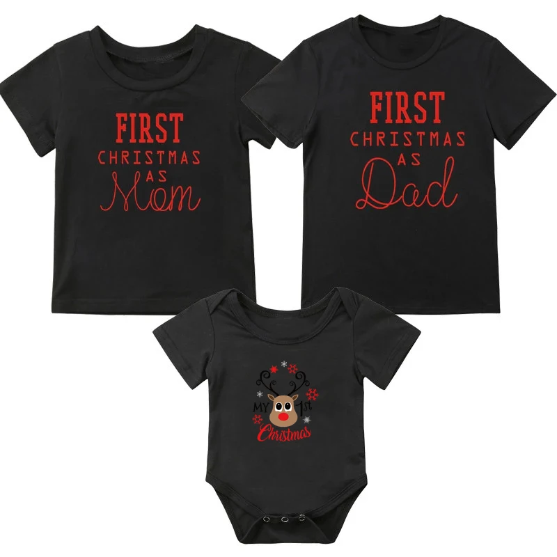 Camiseta negra de manga corta para mam&aacute; y pap&aacute;, ropa divertida a juego para Familia, 1 ud.-1