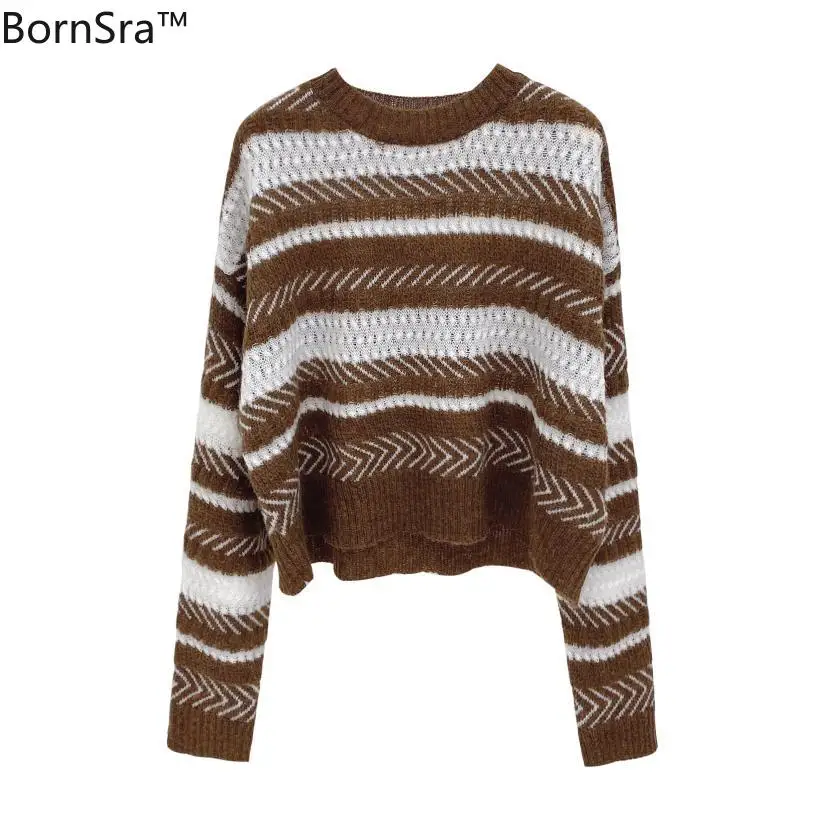 

Bornsra 2020 Autumn Winter Computer Knitted O-Neck Pullovers Sweaters for Women Regular Korean Fashion Women