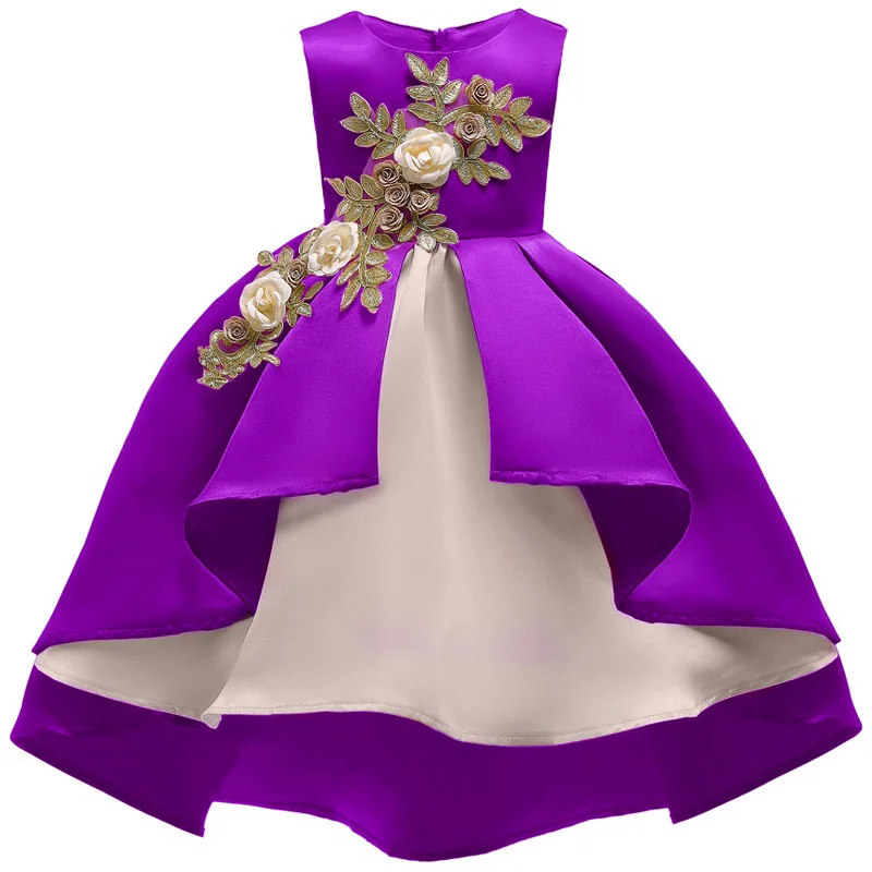 Purple Платье принцессы с цветочным узором для маленьких девочек; платье для свадебной вечеринки; торжественные Детские платья для маленьких девочек; детская одежда без рукавов - Цвет: Purple