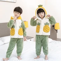 biniduckling winter fleece pajamas set kids boys girls thicken warm children sleepwear hooded pineapple homewear for toddler boy