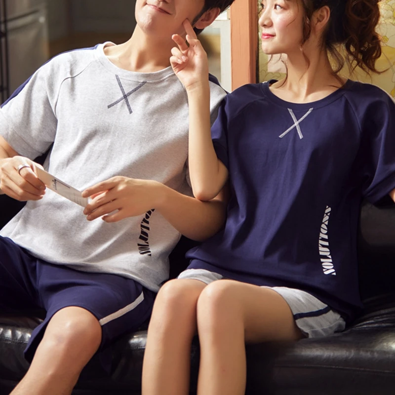 

Pajamas Set for Couple Fashion Homewear Summer Fall Cotton Loungewear Cartoon Patchwork Sleeves Man and Women Matching Pijamas