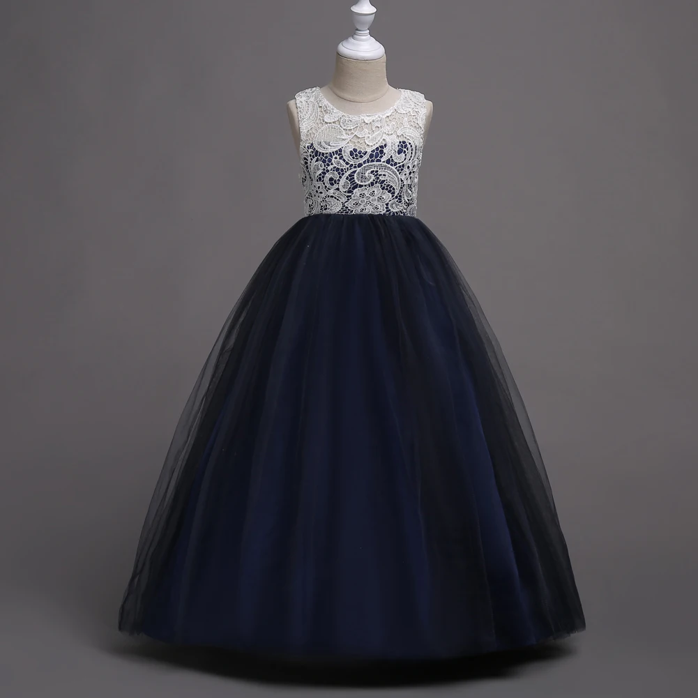 dark blue It's Yiya/платье с цветочным узором для девочек; кружевное длинное платье без рукавов для причастия; пышные платья; элегантные платья; Vestidos De Noches Para Ninas 569 - Цвет: dark blue