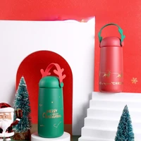 christmas elk thermos cartoon stainless steel water bottle with lid and handle leakproof portable health hot drink coffee cup