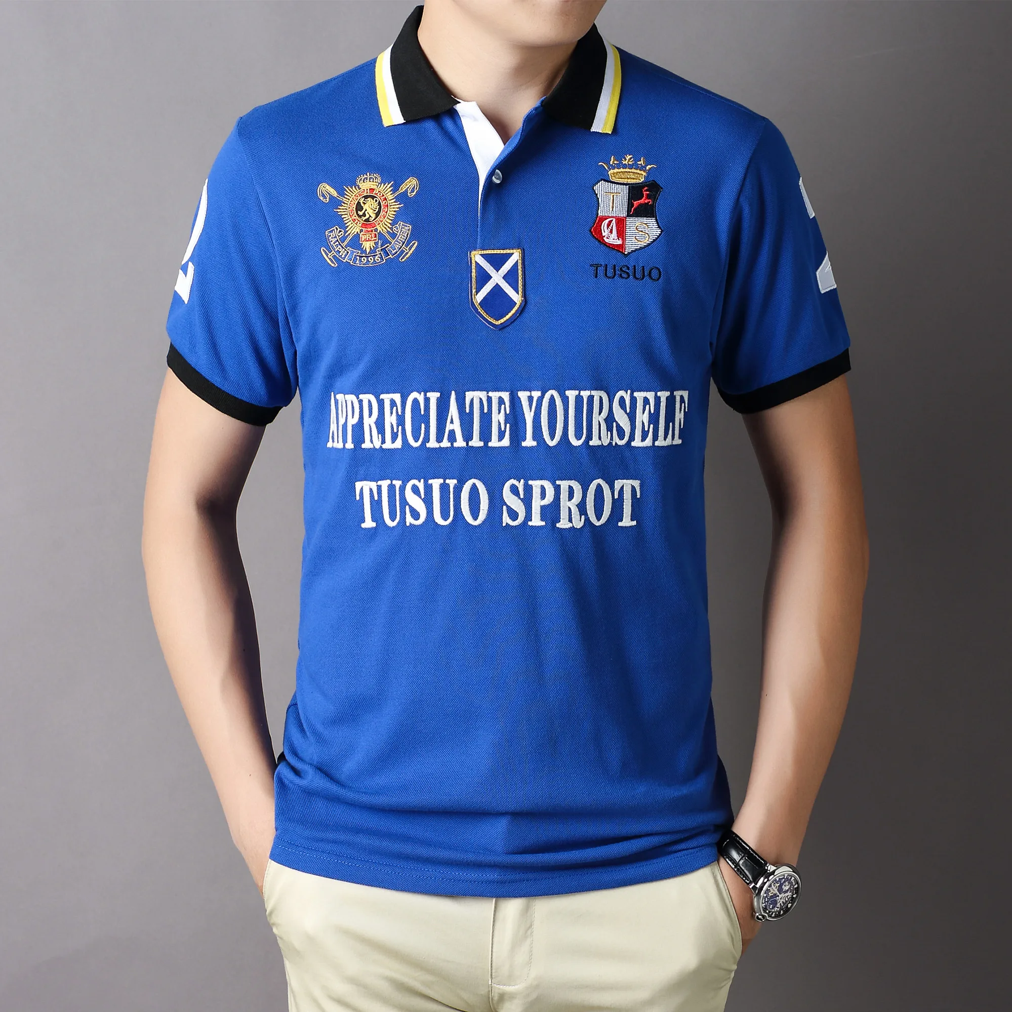 Летние мужские модные рубашки поло с вышивкой логотипа футболка коротким