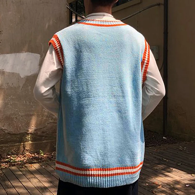 Свитер жилет для мужчин с v-образным вырезом Болеро Лоскутные трикотажные пары Ins