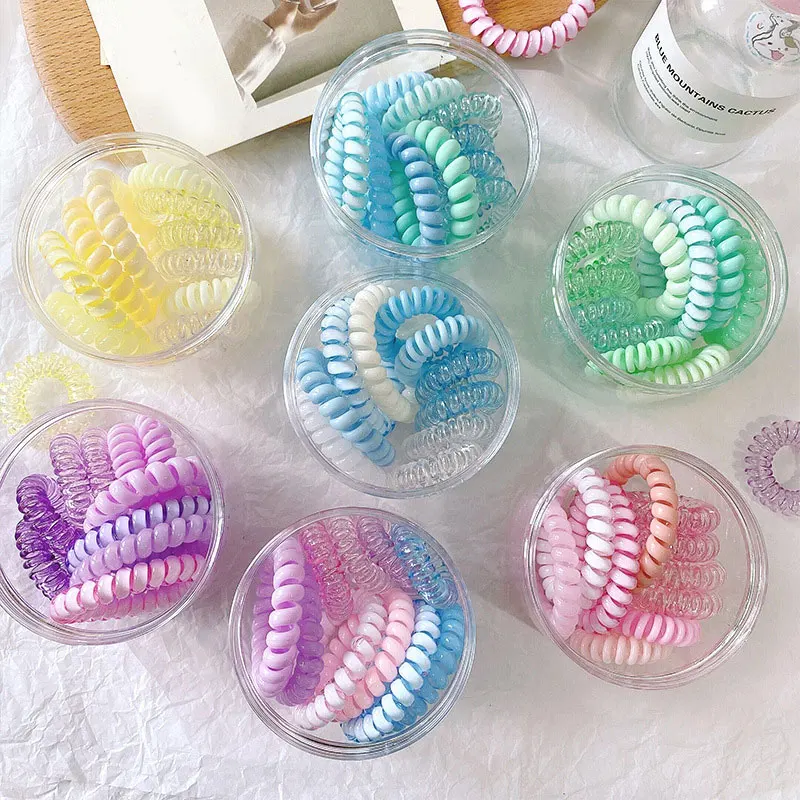 

Free 10 Pcs Set Beautiful Telephone Line Scrunchies For Women Hairband Colorful Hair Ring Hair Ties Rubber Band Hair Accessories