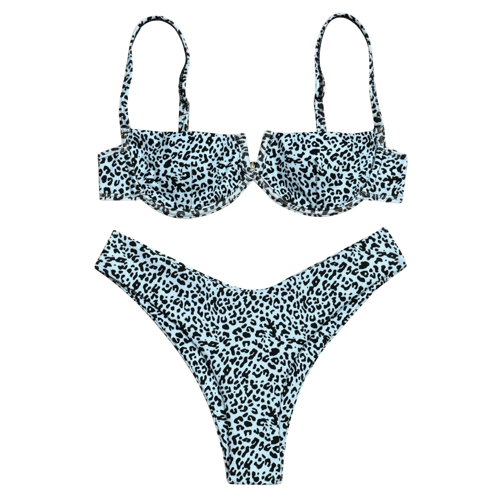 

Two-Piece Bikini Sexy Leopard Print Split Swimsuit Solid Color Ladies Two-Piece Set Exposed Swimsuit Beach Vacation