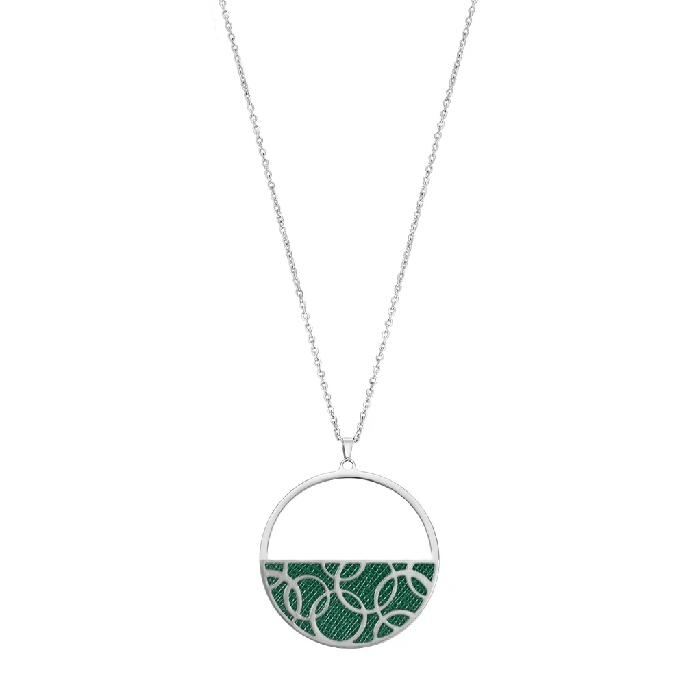 Legenstar Hoop Round Pendant Necklace for Women Reversible Leather collier femme bijoux Stainless Steel Charm Jewels - Окраска металла: 7