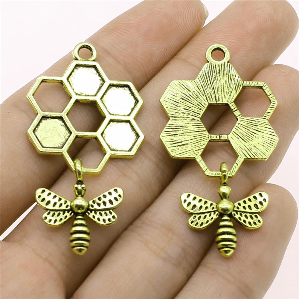 

2pcs 46x25mm Antique Gold Color Honey Bee Charms For Earring Making For Jewelry Making D10372