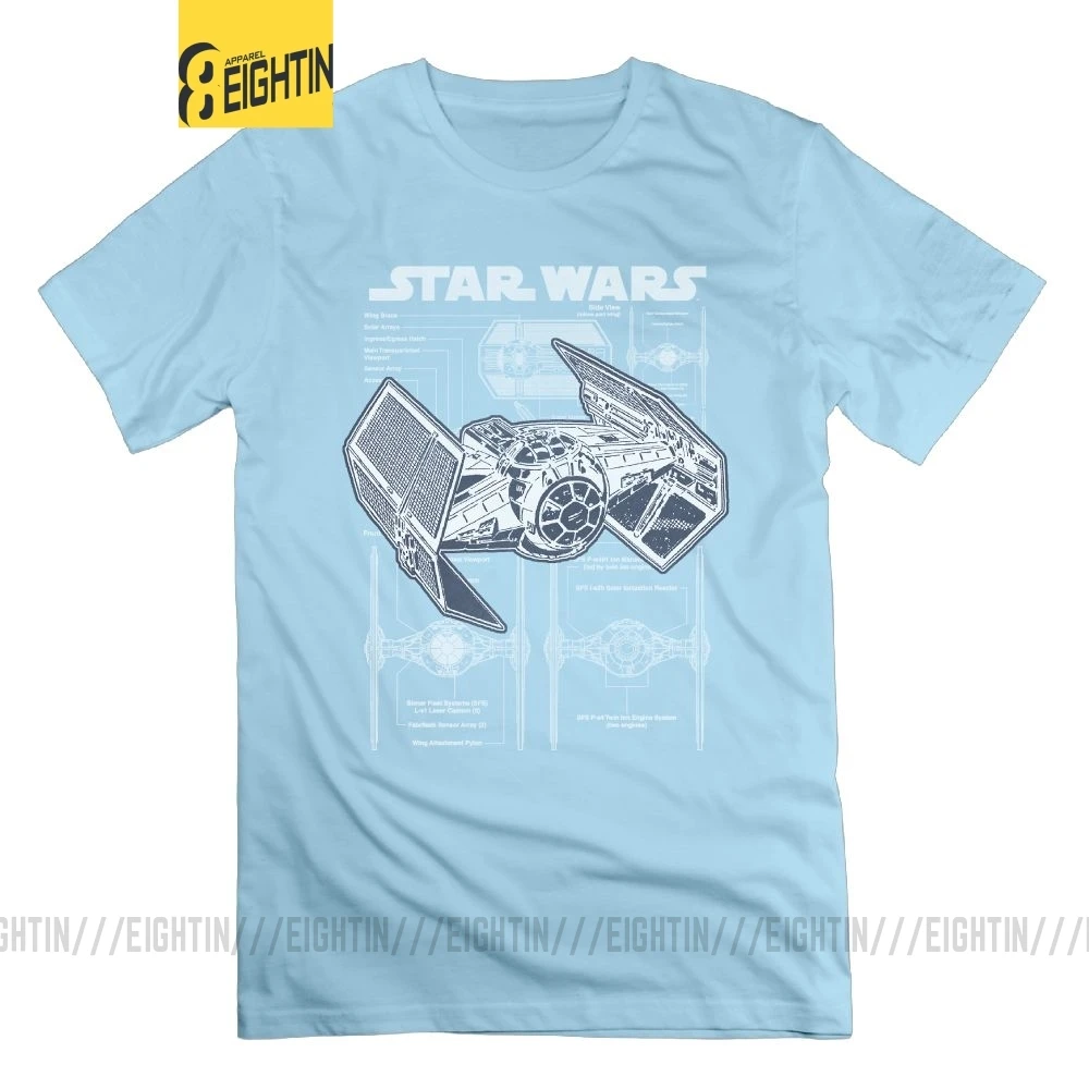 Звездные войны Дарт вейдерс Tie Fighter футболка круглый воротник Топы Футболка короткий рукав тройники хлопок винтажные мужские принты - Цвет: Небесно-голубой