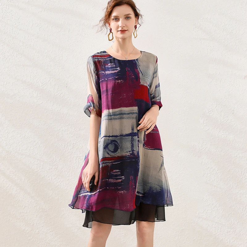 

Silk Dresses Summer Plus Size Women 2020 Female Loose Party Print Beach Dresses Oversized Woman Elegant Dress 4XL