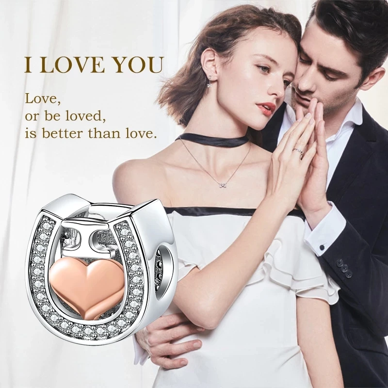 100% 925 подковы из стерлингового серебра Форма сердечными амулетами Циркон i Love You