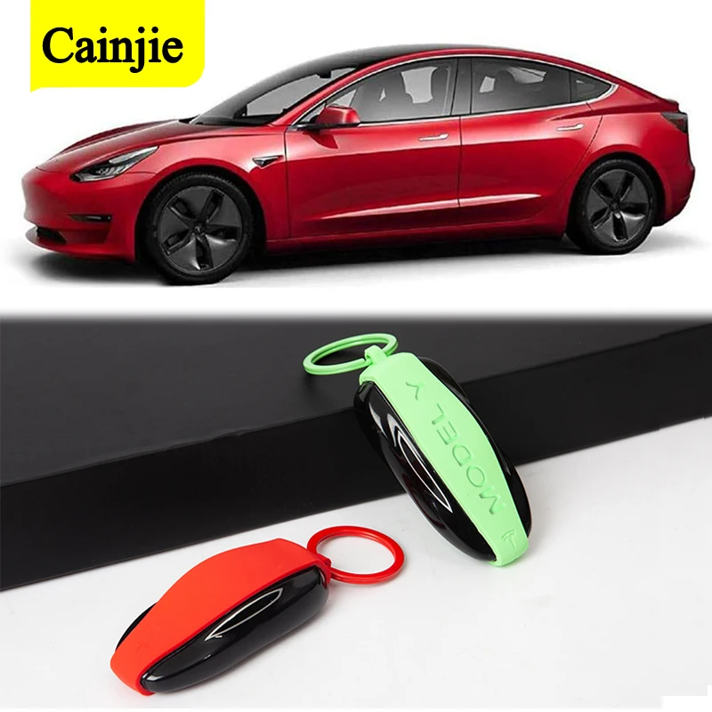

1Pcs Car Key Case Multiple Colour Silicone Key Cover For Tesla Model Y Logo Accessories with Keychain