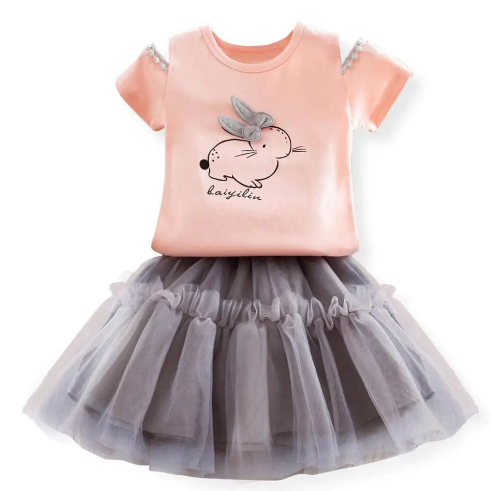 2 шт. Детская футболка с принтом кролика и платье пачка|Комплекты одежды для