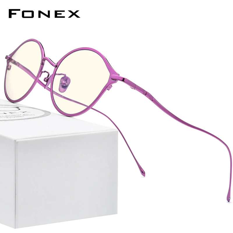 

FONEX Pure Titanium Anti Blue Light Blocking Glasses for Women Retro Round Men 2020 New Vintage Anti-Blue Rays Eyeglasses FAB012