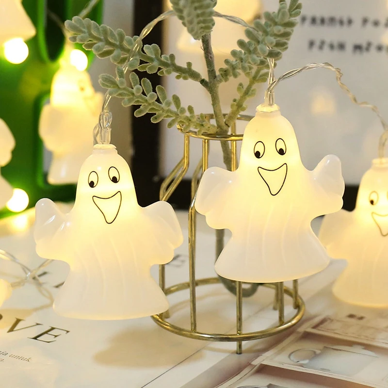 

2Pcs eters 20LED White Ghost String Lights Battery Ghost Festival Horror Light String Decor Halloween Props Outdoor