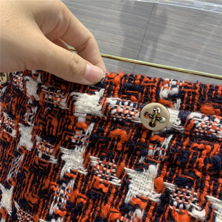 

Luxury 2 Pieces Sets 92% Woolen Women 2021 Early Spring Sets New Plaid Double Breasted Loose Long Sleeve Coat + Mini Skirt Suits