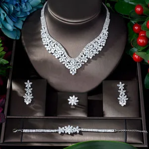 white gold plated Hibrid модный кубический циркон, свадебный набор украшений для женщин,, аксессуары для платья с кристаллами, 4 шт. в комплекте, ювелирный набор, N-917 - Окраска металла: white gold plated