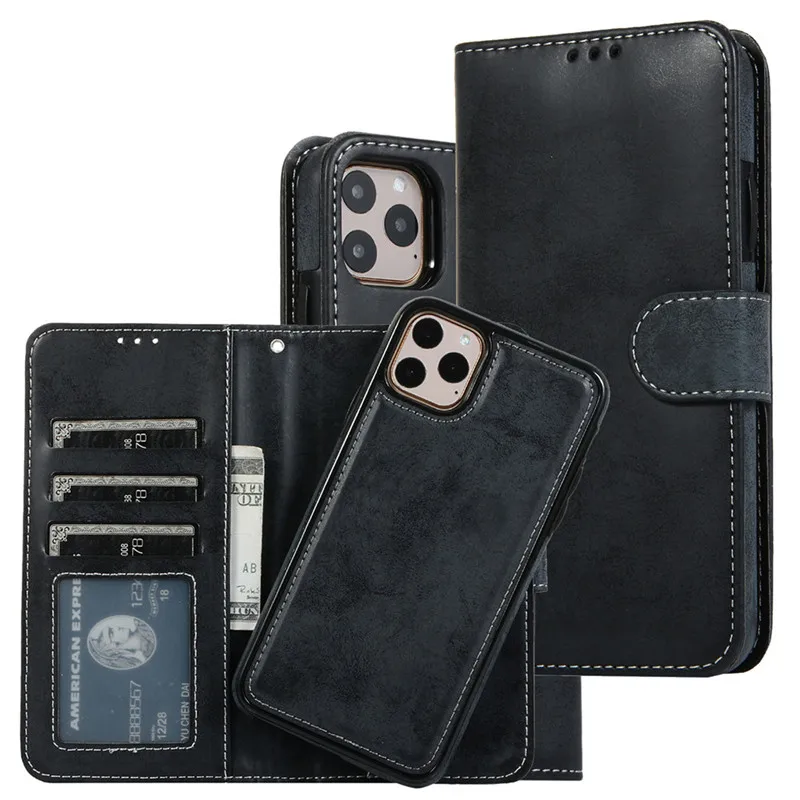 

Luxury Leather Removable Case For iPhone SE 2020 12 Mini 11 Pro XR XS Max 6 6s 7 8 Plus 5 5s Flip Wallet Card Phone Bags Cover