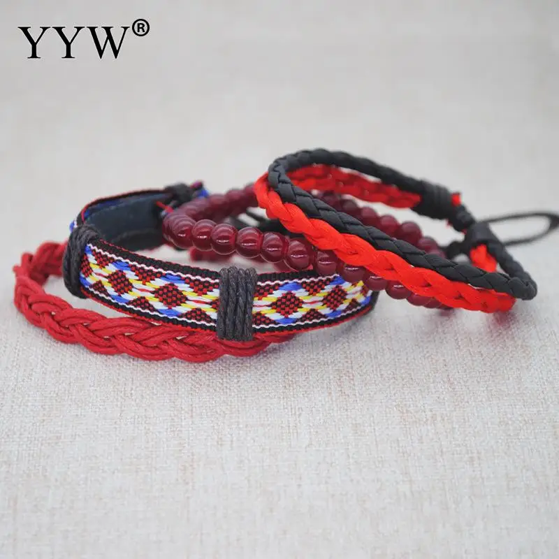 YYW богемный стиль унисекс браслеты красный хлопок 5 слоев нить вощеный шнур для