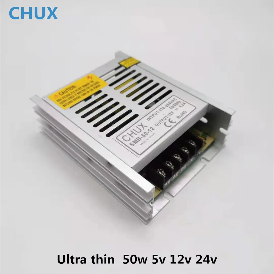 CHUX 50W 5V 12V 24v Переключая Питание ультратонкий импульсный источник питания для светодиодной ленты светильник лампа адаптер питания источник трансформатор привода