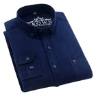 Мужская Вельветовая рубашка AOLIWEN, темно-синяя Повседневная рубашка с длинным рукавом, из 100% хлопка, весна-осень, модная удобная и легкая в уходе ткань, приталенная рубашка