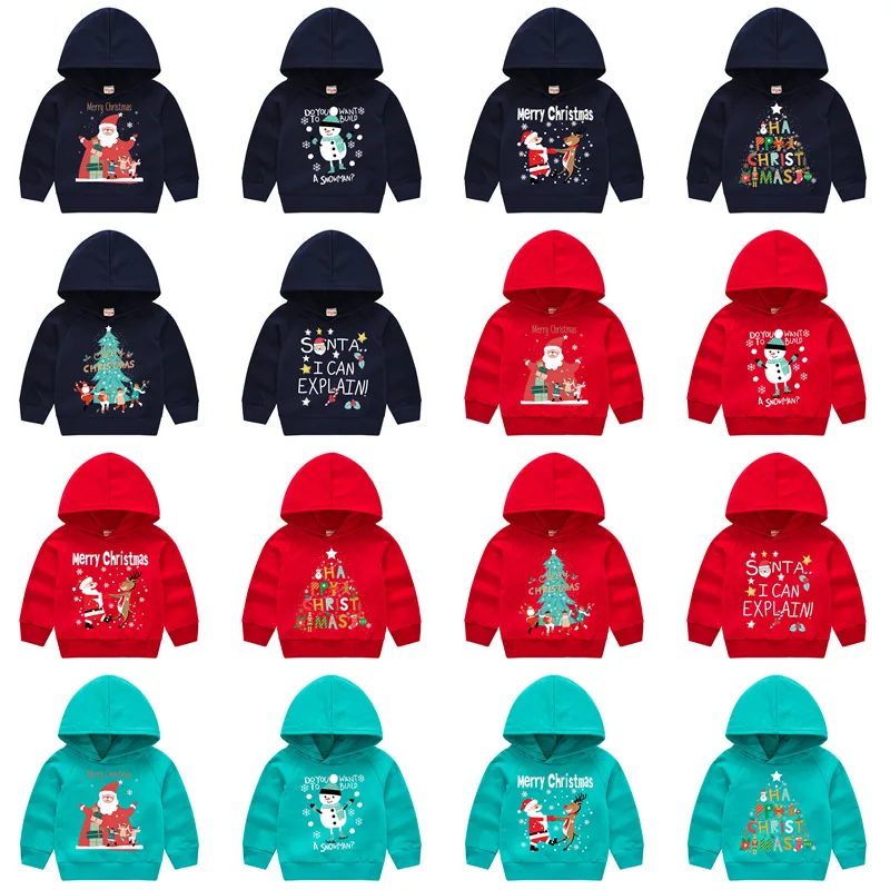 Children Kids Christmas Sweatshirt Autumn Boys Girls Funny Print Pullover Long Sleeve O-neck Hoodies Tops | Мать и ребенок