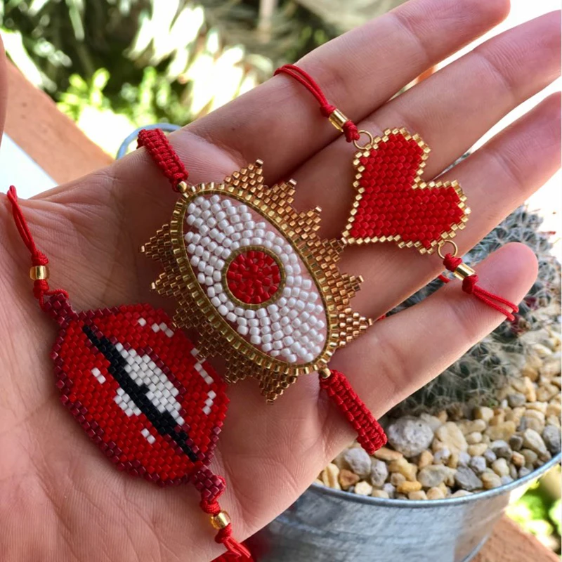 SHINUS BOHO Lucky Kiss браслет в форме губ MIYUKI Турецкий Дурной глаз pulseras для мужчин
