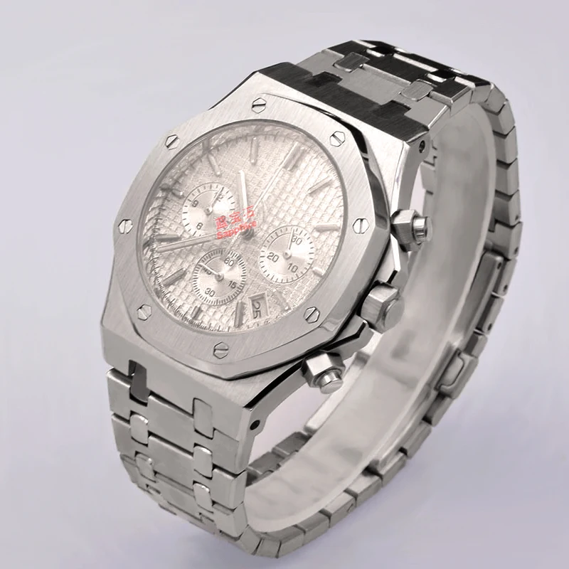 Мужские часы кварцевый хронограф Королевский 42 мм Oak Seiko Movt чехол из нержавеющей