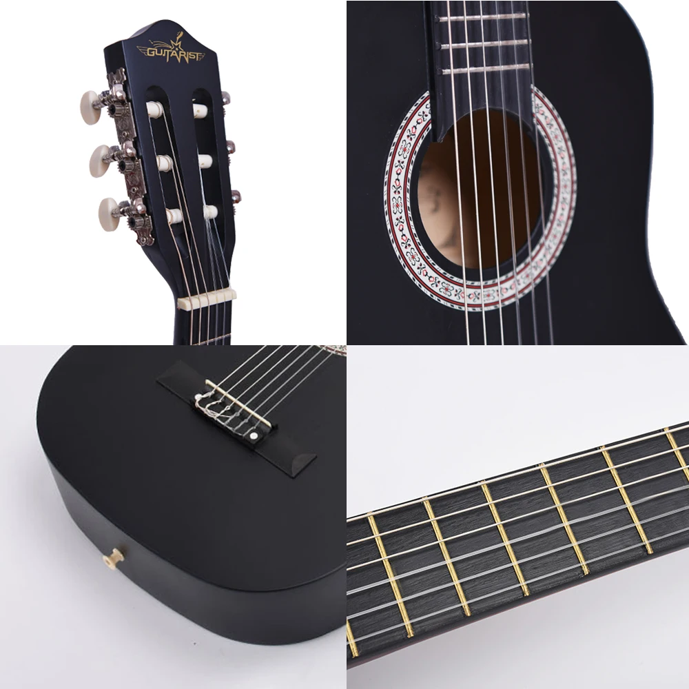 Классическая гитара 30 дюймов 6 струн черная из липы для начинающих сумка