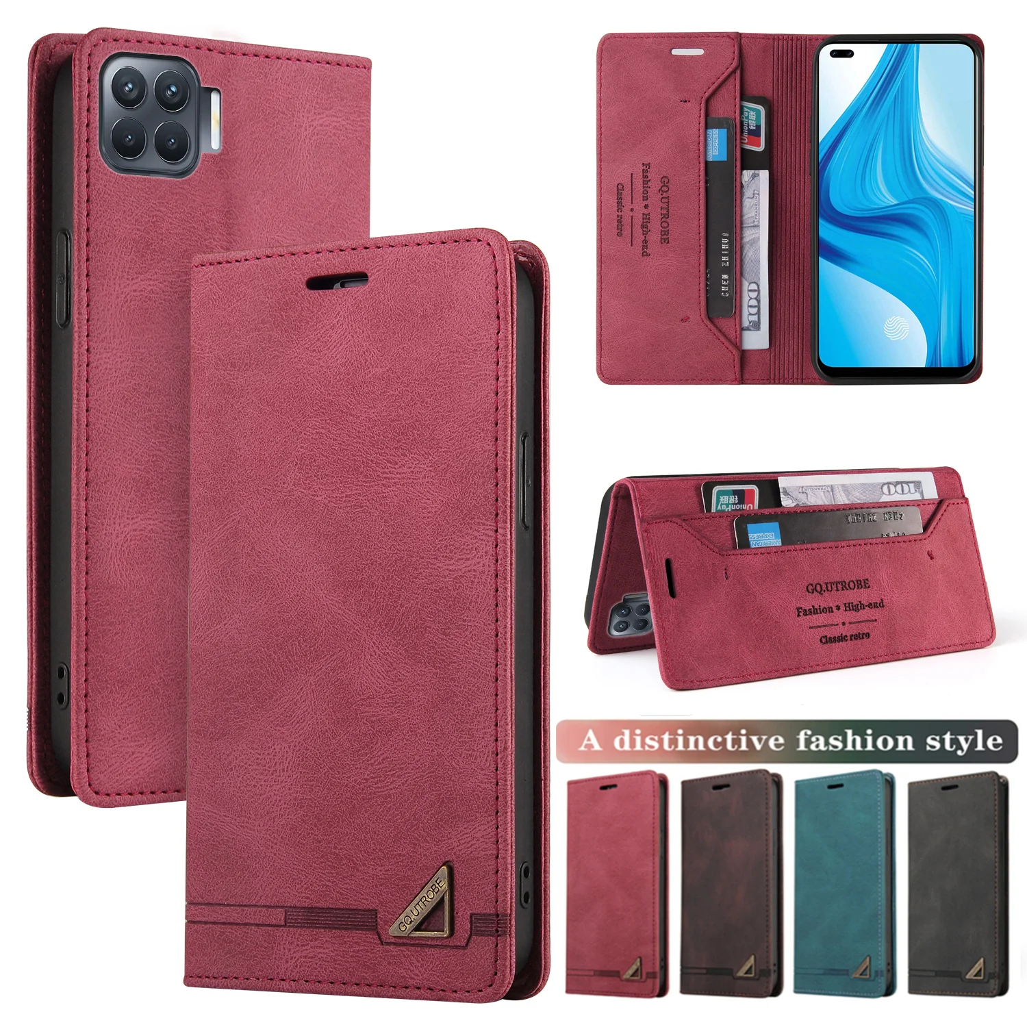 Кожаный флип чехол для OPPO A93 A53 2020 A52 A73 A72 A94 A92S A15 A32 Find X3 Realme 7 Pro C11 C15 GT Reno 4Z 5G F19
