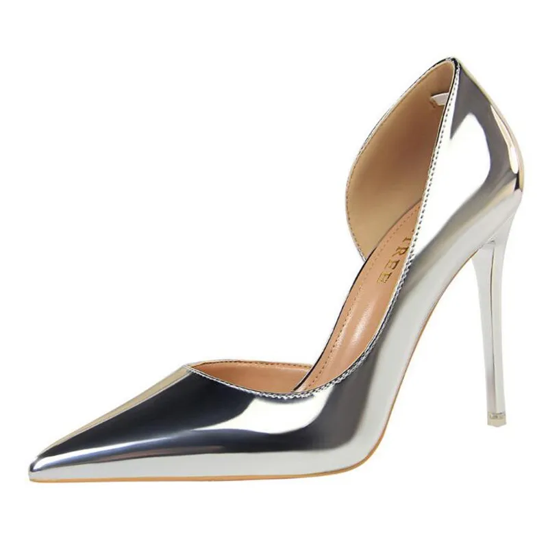 

New Fashion High Heels Simple Stiletto Metal High Heel Shallow Mouth Pointed Side Hollow Shoes Wedding Shoes Ladies Women Shoes